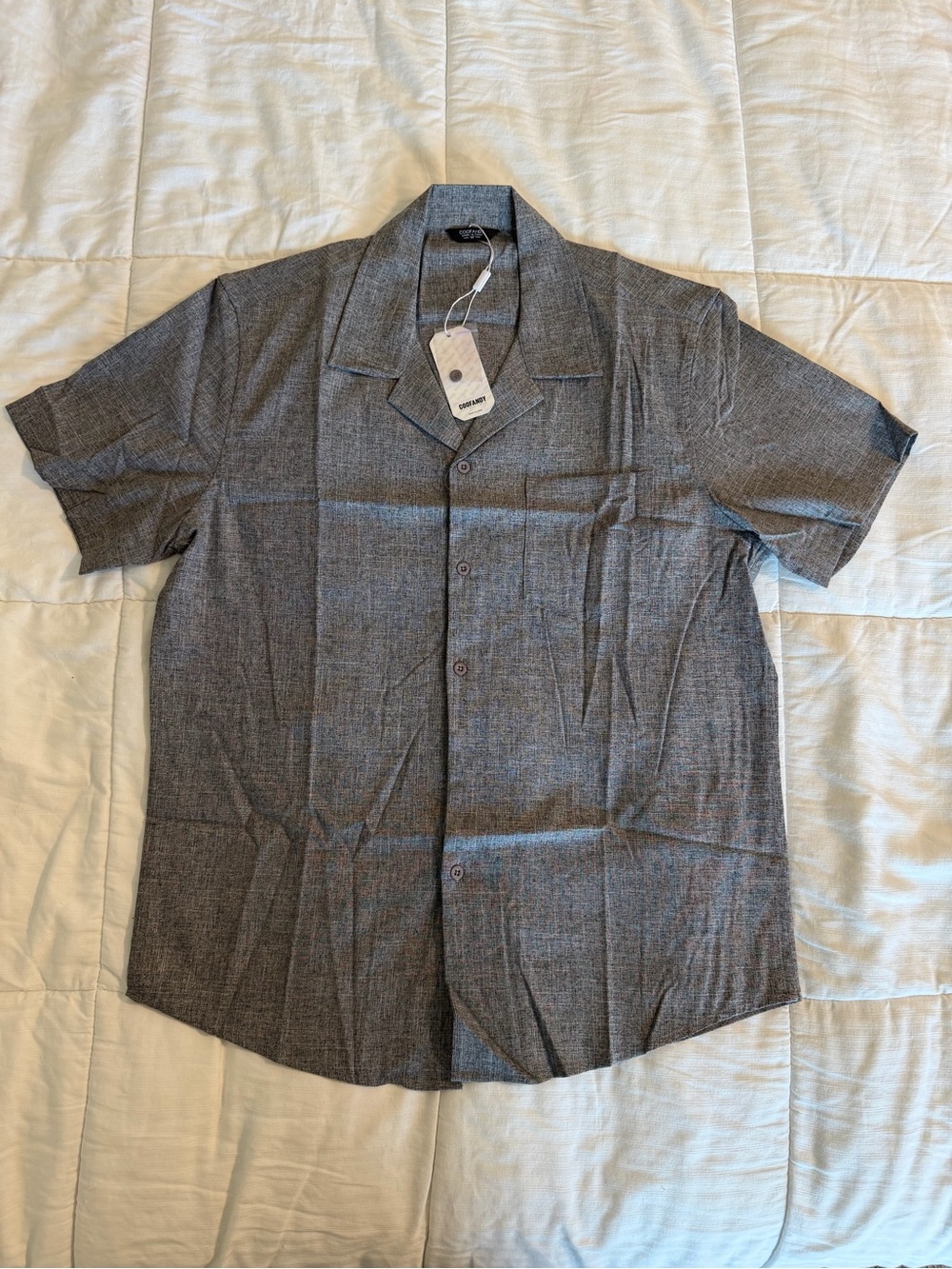 COOFANDY Men's M Short Sleeve Solid Gray Woven Point Collar Button-Up Shirt